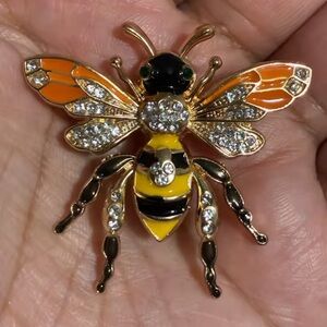 Orange Bee Gold Crystal Brooch